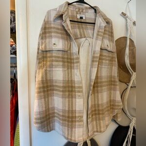 American Eagle Tan, Olive, Pink and Light blue plaid Shacket